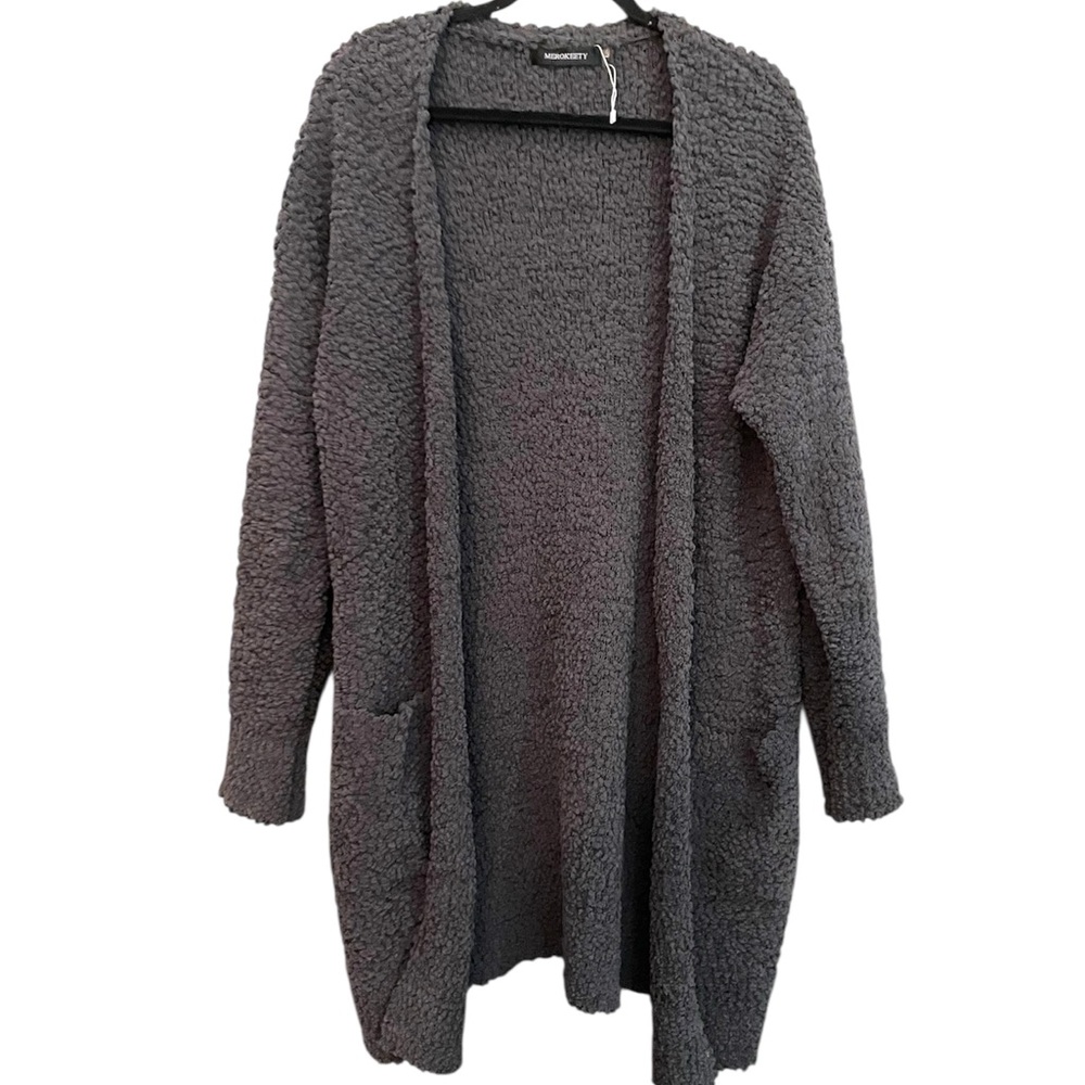 SW5 Merokeety Size Large Cozy Gray Open-Front Sweater Cardigan